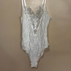 VTG NWOT, Whispers & Secrets, Lace Sheer, White Ivory, Bodysuit, Lingerie 2X